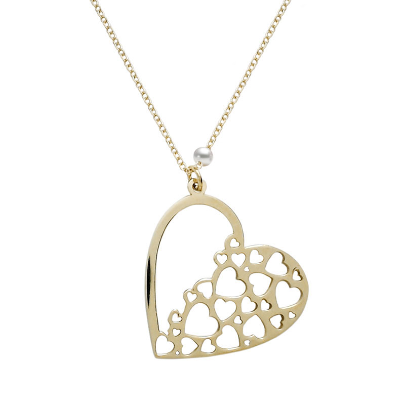 Χρυσό κολιέ Κ9 με καρδιά και μαργαριτάρι